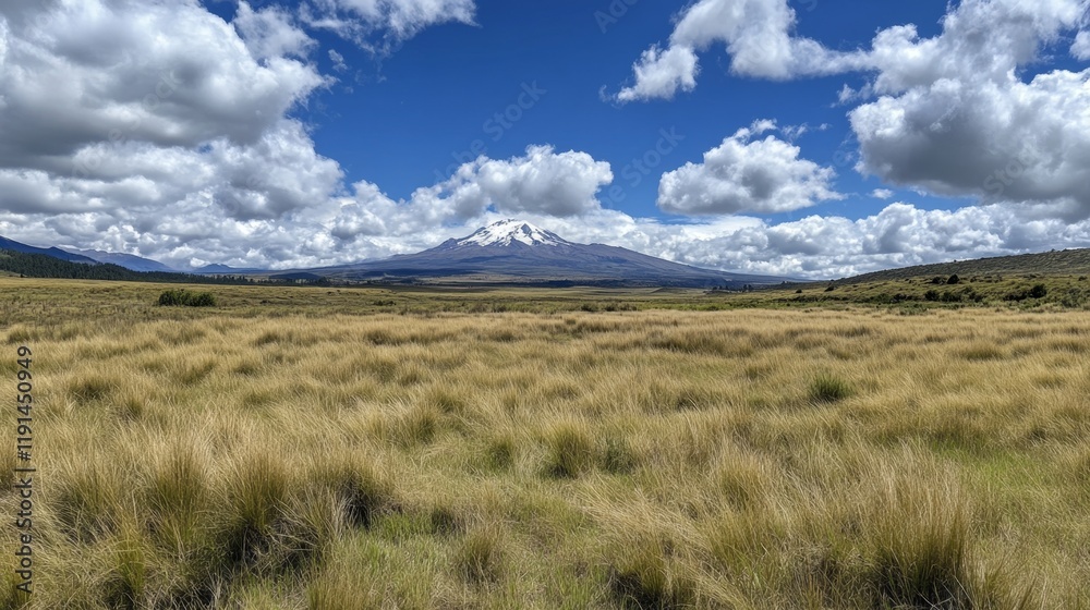 Majestic Mountain Overlooking Golden Grassland Majestic Mountain Overlooking Golden Grassland