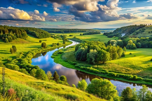 Panoramic Summer Valley: Upa River, Tula Region, Russia - Peaceful Landscape photo