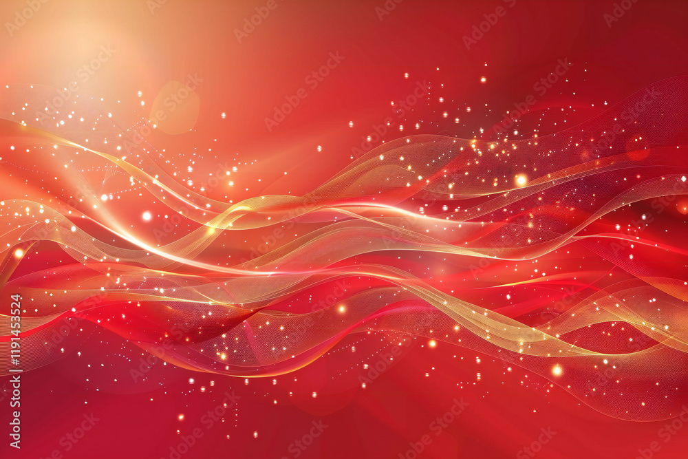 Fototapeta premium Abstract Red Background with Glowing Waves, Light Trails, and Shimmering Particles for a Digital Fantasy Design