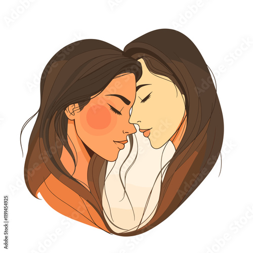 Romantic couple sharing an intimate moment with foreheads touching illustration
