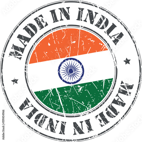 Made in India stamp scratched flag badge logo vector illustration