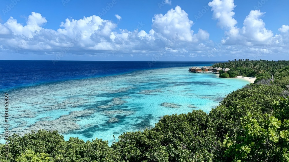 Fototapeta premium Tropical Island Paradise Resort: Stunning Ocean View