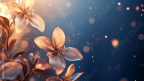 Golden Flowers Glowing in a Dark Blue Setting