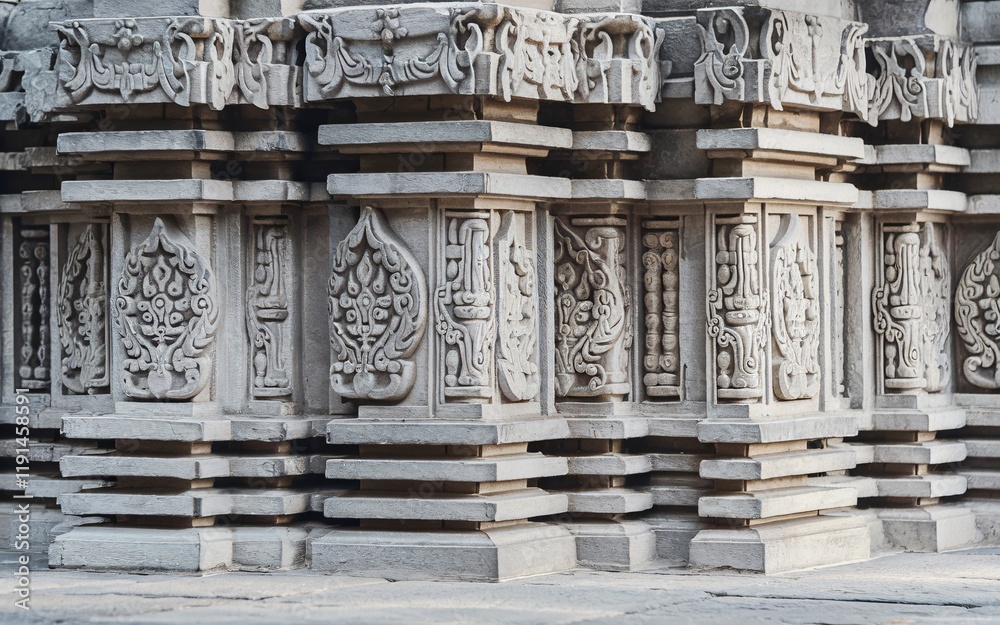 Obraz premium Intricate stone carvings on ancient temple architecture.