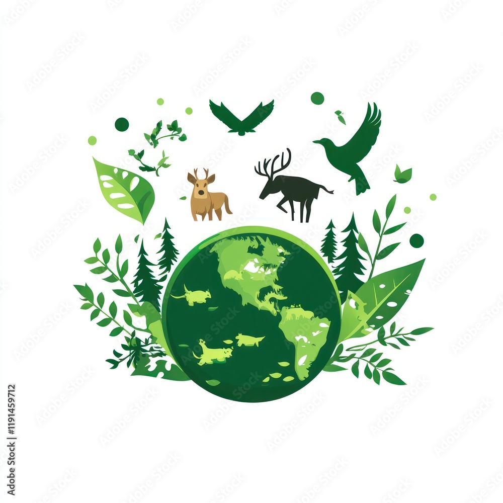 Green Earth Globe, Wildlife, Background Plants, Nature Image, Environmental Concept for Poster Green Earth Globe, Wildlife, Background Plants, Nature Image, Environmental Concept for Poster