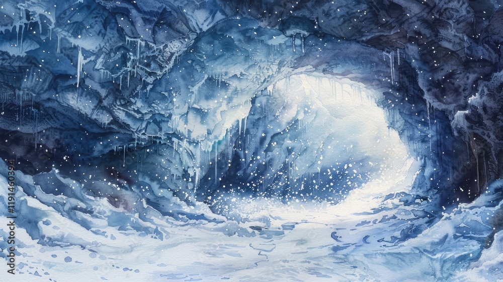 Obraz premium a cave entrance in snow-covered ground