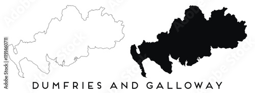 Dumfries and Galloway map outline and black silhouette vector