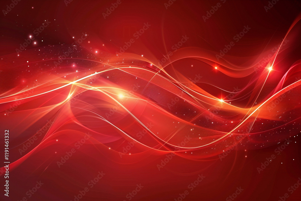 Obraz premium Abstract Red Background with Glowing Waves, Light Trails, and Shimmering Particles for a Digital Fantasy Design