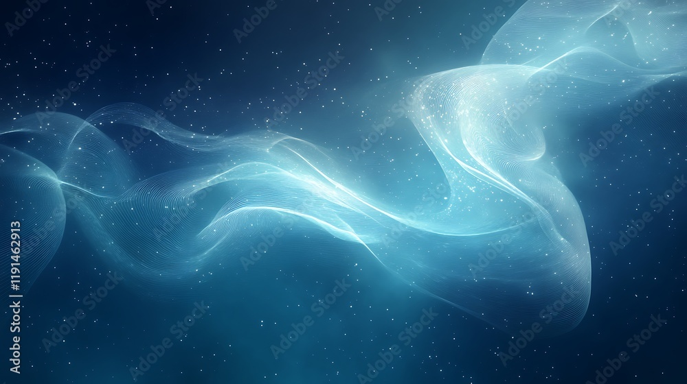 Abstract Blue Wave Cosmic Design With Sparkling Lights Abstract Blue Wave Cosmic Design With Sparkling Lights