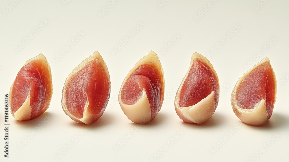Sliced Gourmet Ham Pieces Arranged on a Light Background Sliced Gourmet Ham Pieces Arranged on a Light Background