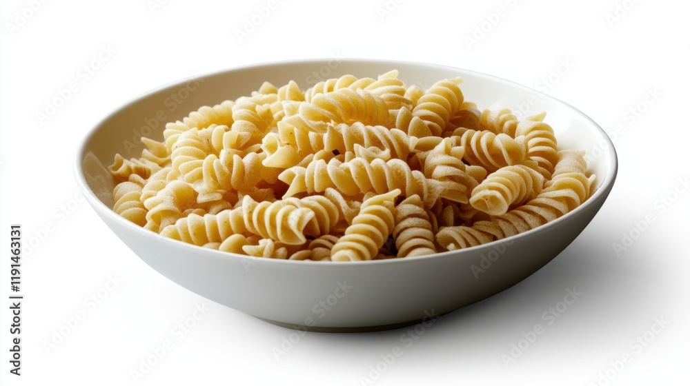 Spiral Pasta in a White Bowl on a Clean Background Spiral Pasta in a White Bowl on a Clean Background