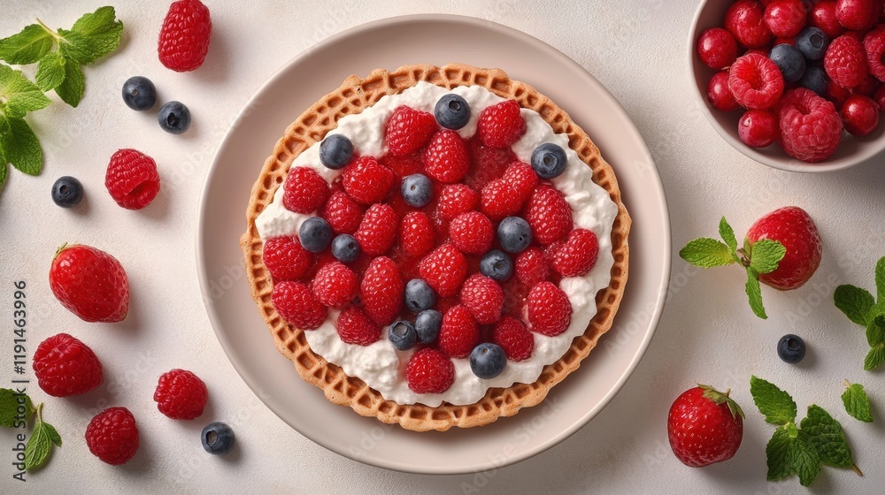 Fresh Summer Berry Tart with Raspberries and Blueberries on Plate Fresh Summer Berry Tart with Raspberries and Blueberries on Plate