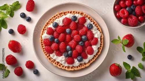 Wallpaper Mural Fresh Summer Berry Tart with Raspberries and Blueberries on Plate Torontodigital.ca