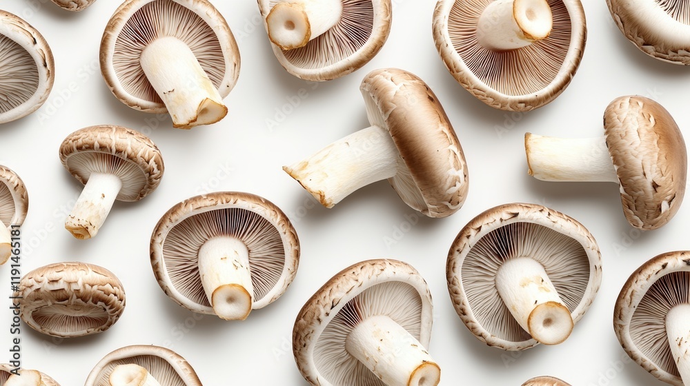 Assorted Fresh Mushrooms on White Surface for Culinary Use Assorted Fresh Mushrooms on White Surface for Culinary Use