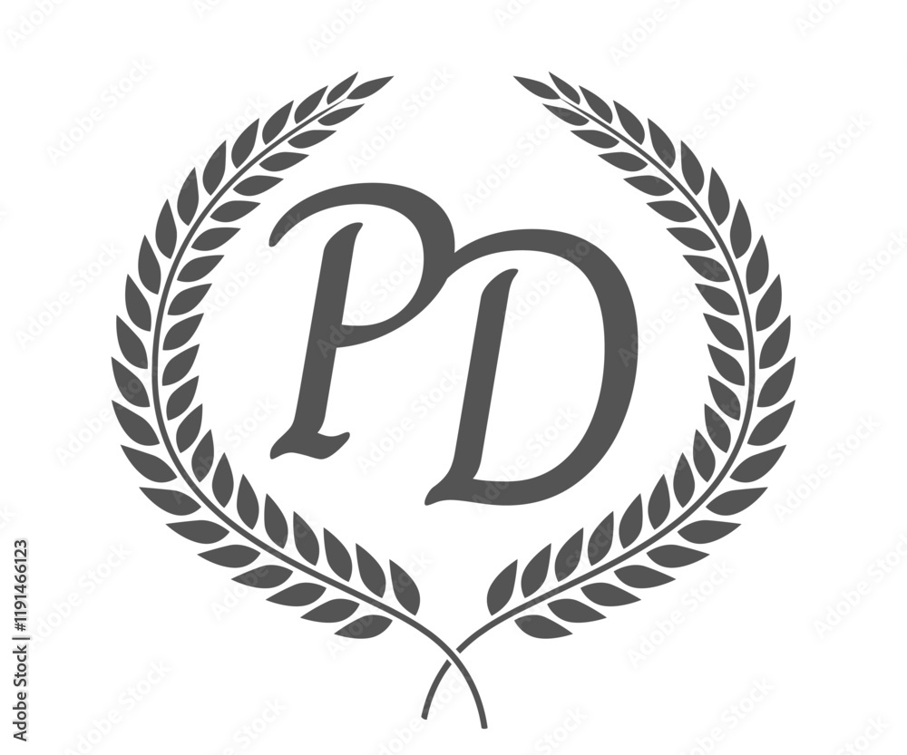 Obraz premium Initial letter P and D, PD monogram logo design with laurel wreath. Luxury calligraphy font.