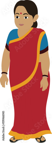 Middle age traditional woman wearing saree. chubby woman portrait. Indian mother character design for cartoon animation.