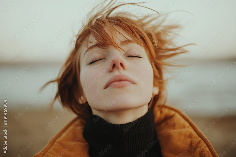 Fototapeta premium Close-Up of Woman Feeling the Breeze Outdoors