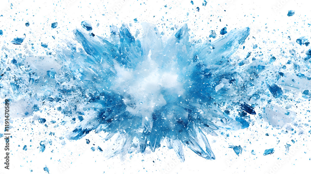 Dynamic Blue Water Splash with Ice Particles Abstract Background