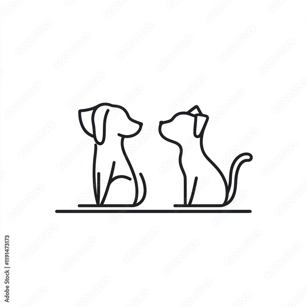 Obraz premium Two dogs facing, line art, white background, pet adoption