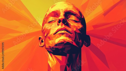 Abstract Polygonal Head in Warm Orange Hues photo