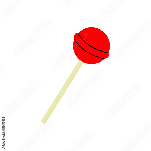 Bright red lollipop with a stick on a white background showcasing sweet treat simplicity