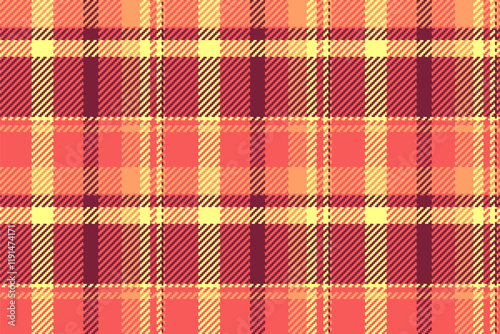 Pillow plaid fabric textile, international vector texture pattern. Africa seamless tartan background check in red and yellow colors.