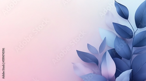Elegant Blue and Purple Leaves on Soft Background
