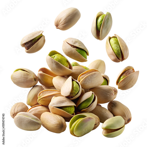 falling pistachio nuts isolated on transparent background, PNG