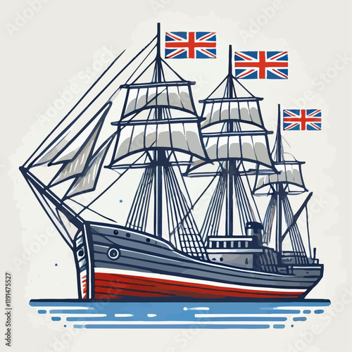 sailing sea ship English vector illustration