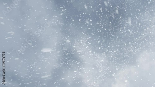 View of snowflakes falling in a very windy storm