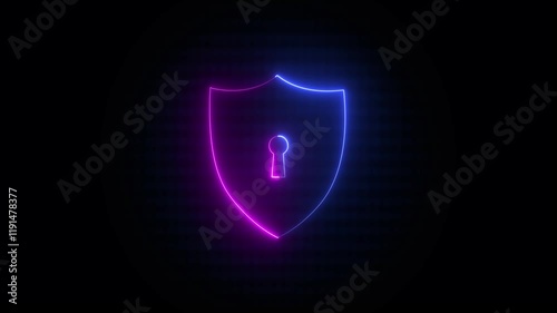 Bright neon security neon frame with tones on isolated black background. Alpha channel Photomultiplier 4K animation video photo