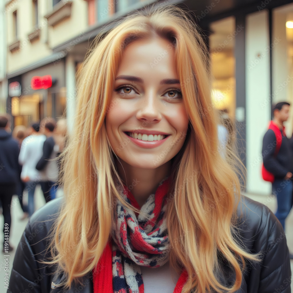 custom made wallpaper toronto digitalBlonde hair and colorful scarf while walking through busy city