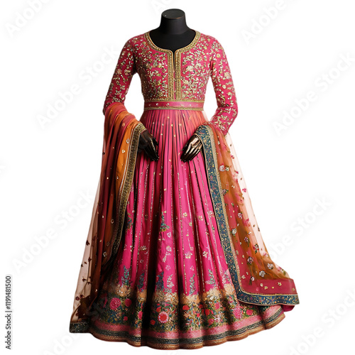 Elegant Pink Embroidered Anarkali Suit Indian Bridal Gown Silk Gold Blue Aari Dress Style Saree     