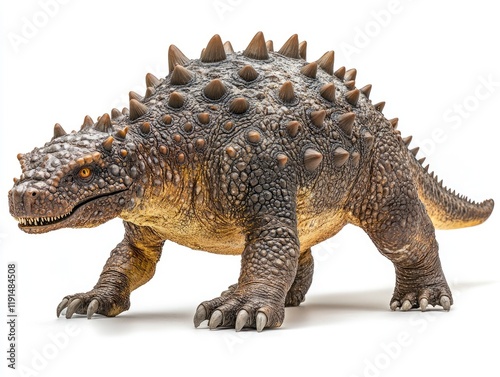 Ankylosaurus dinosaur toy model on white.  Educational resource photo