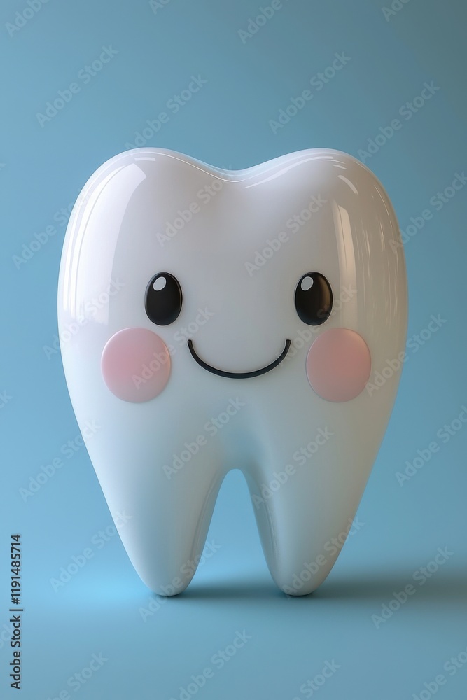 Cute smiling tooth character with big eyes on a blue background Cute smiling tooth character with big eyes on a blue background