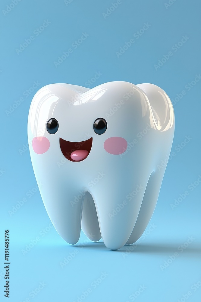 Adorable smiling tooth character on a bright blue background Adorable smiling tooth character on a bright blue background