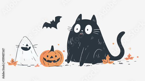 Funny Cat Ghost Halloween Doodle Illustration photo