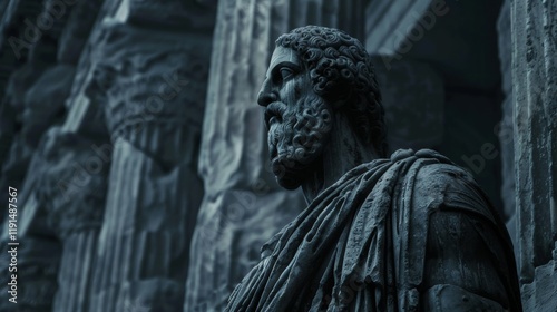 Epictetus statue amidst ancient ruins  a timeless symbol of stoic philosophy and endurance