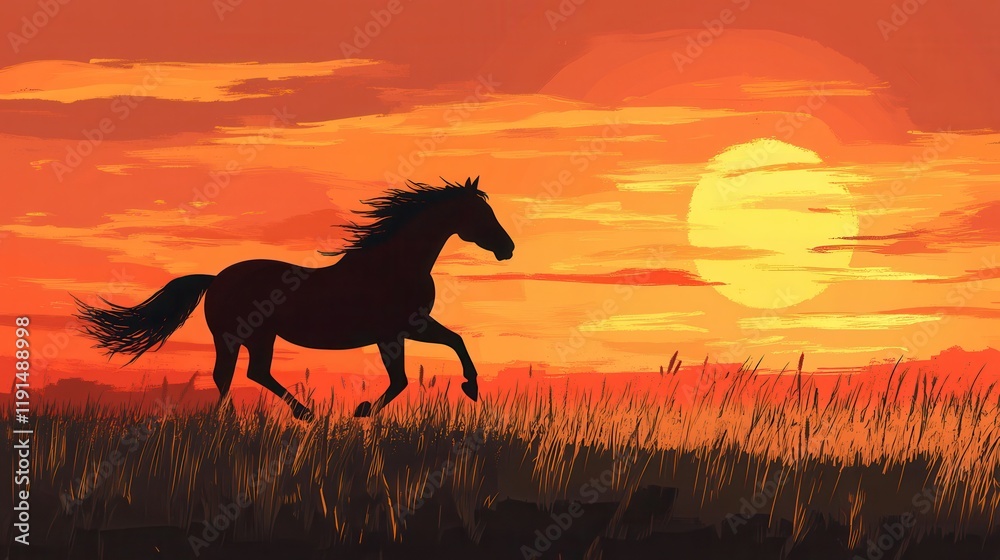 Silhouette Of A Horse Running At Sunset Silhouette Of A Horse Running At Sunset