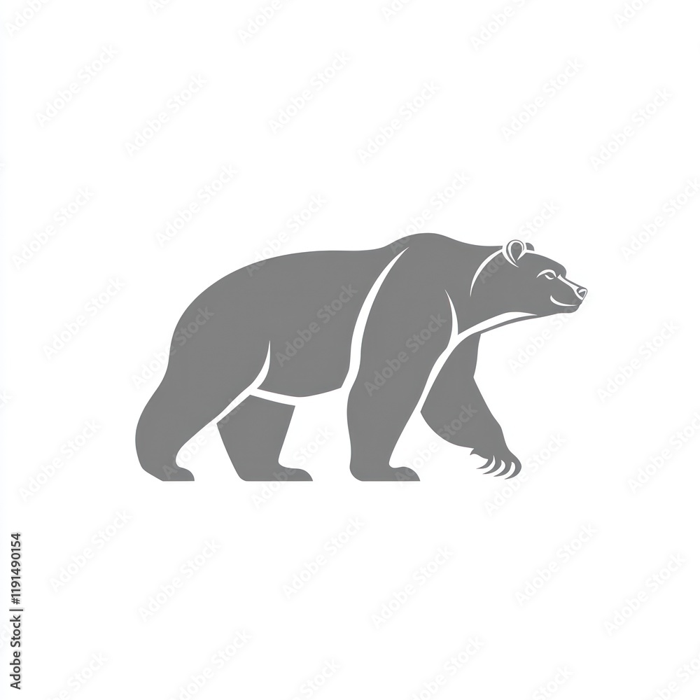 Fototapeta premium Grey bear silhouette walking, white background, logo design