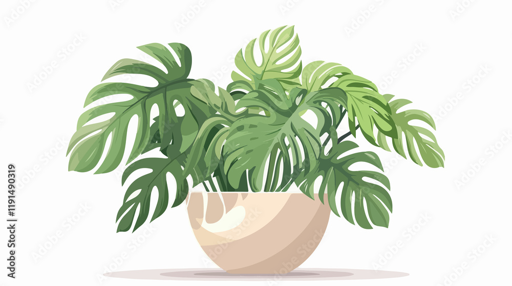 Vibrant Tropical House Plant in Colorful Pot Illustration Vibrant Tropical House Plant in Colorful Pot Illustration