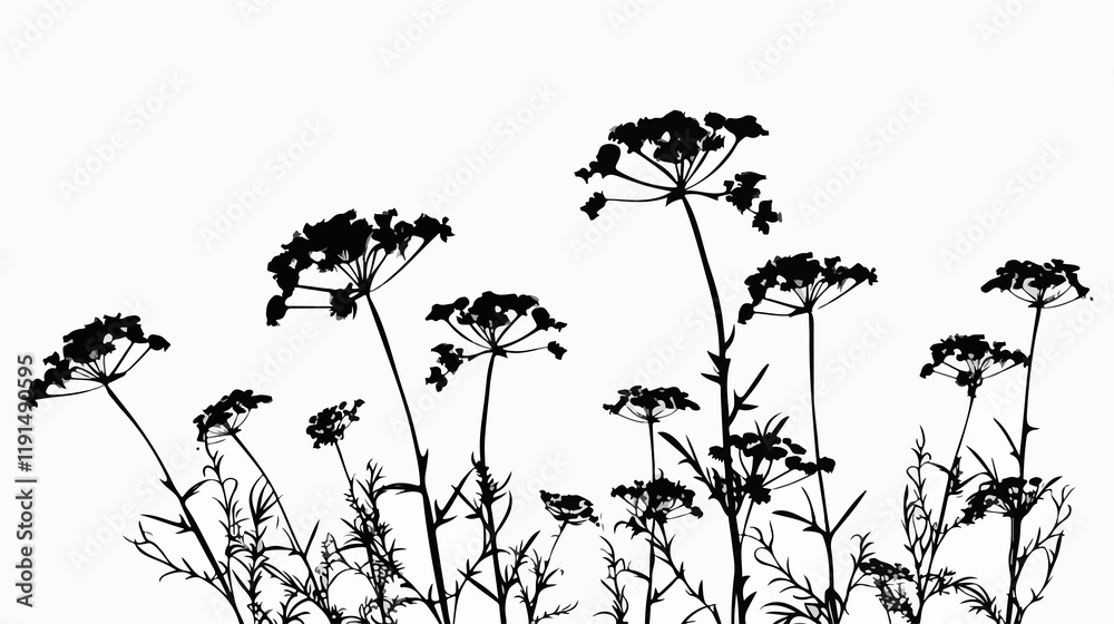 Naklejka premium Yarrow Silhouette Vector Illustration on Black Background