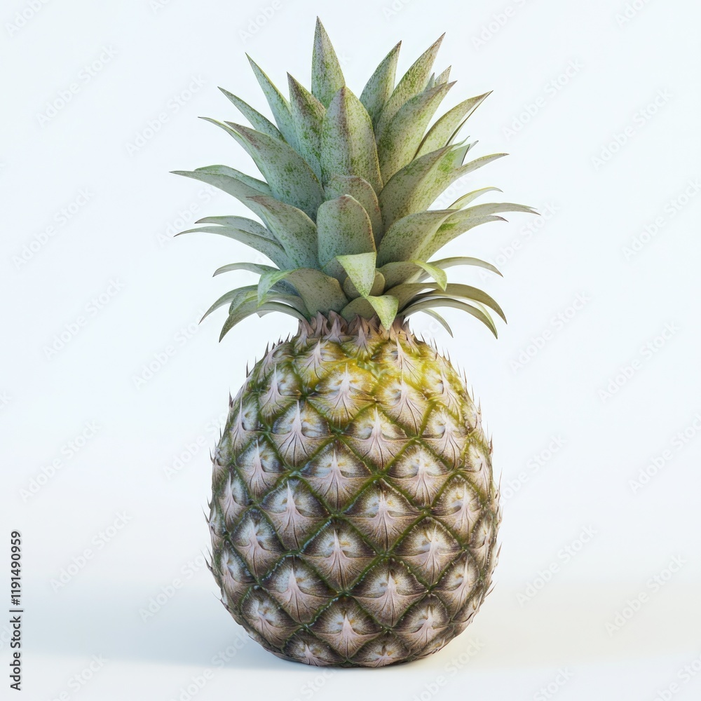 Fresh pineapple with vibrant green leaves showcasing textured sk Fresh pineapple with vibrant green leaves showcasing textured sk