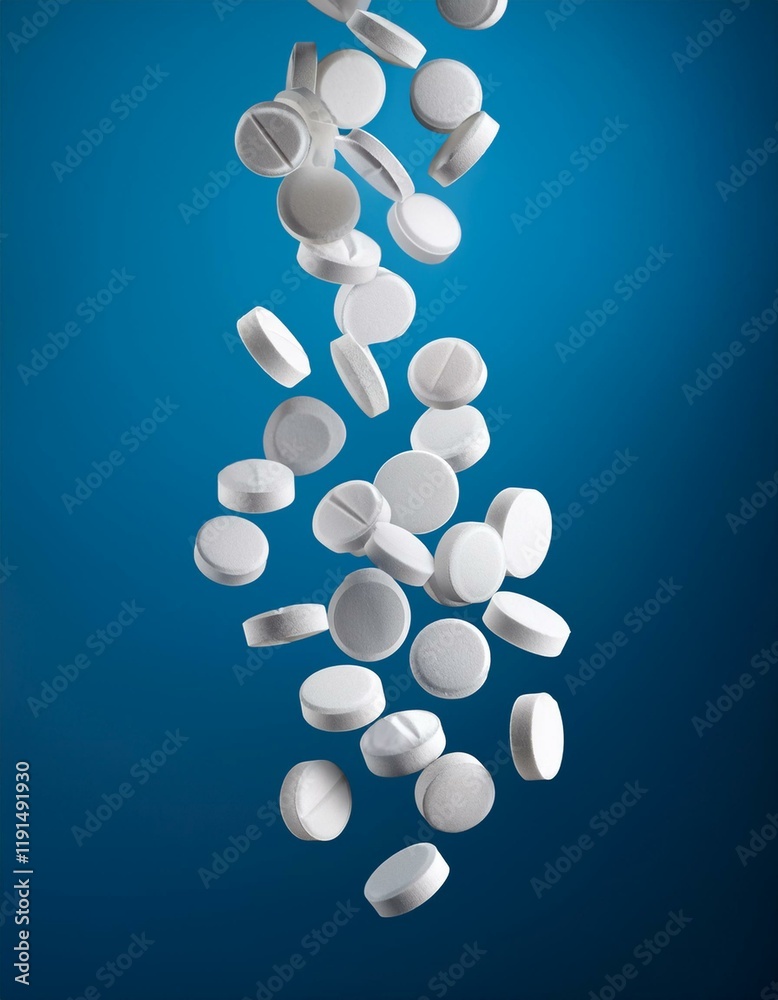 custom made wallpaper toronto digitalGenerated image white falling pills on blue background