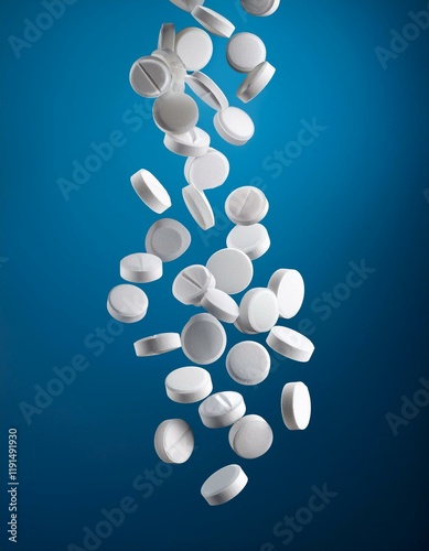 Wallpaper Mural Generated image white falling pills on blue background Torontodigital.ca
