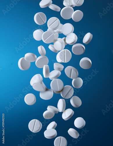 Wallpaper Mural Generated image white falling pills on blue background Torontodigital.ca