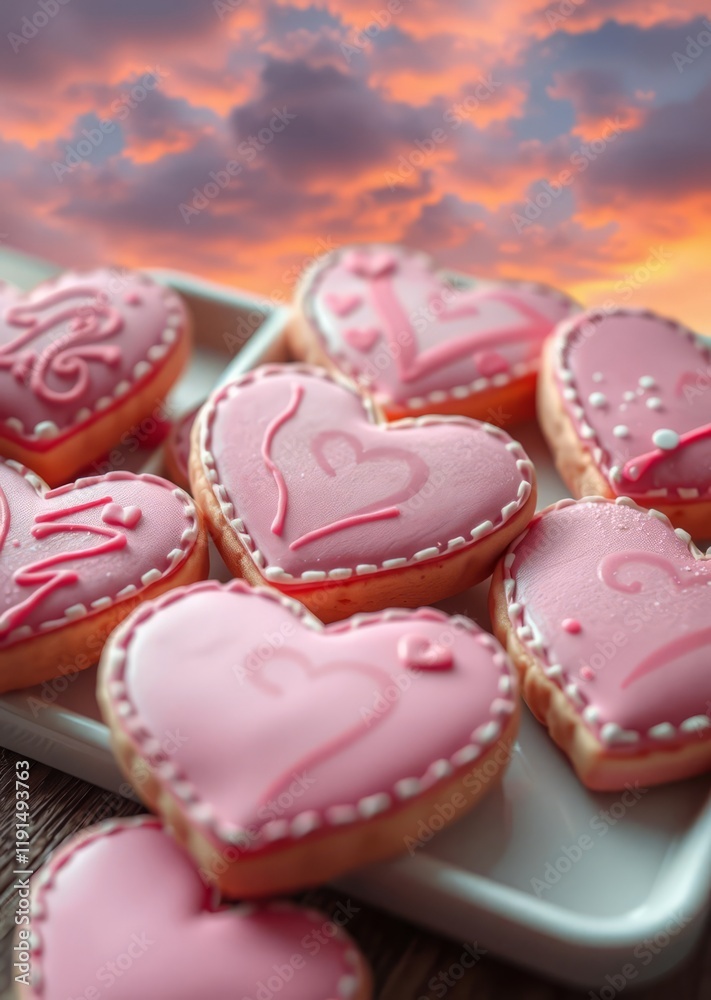 Set of pink heart shaped cookies with patterns handmade valentines love heart valentine vector romantic day holiday Set of pink heart shaped cookies with patterns handmade valentines love heart valentine vector romantic day holiday