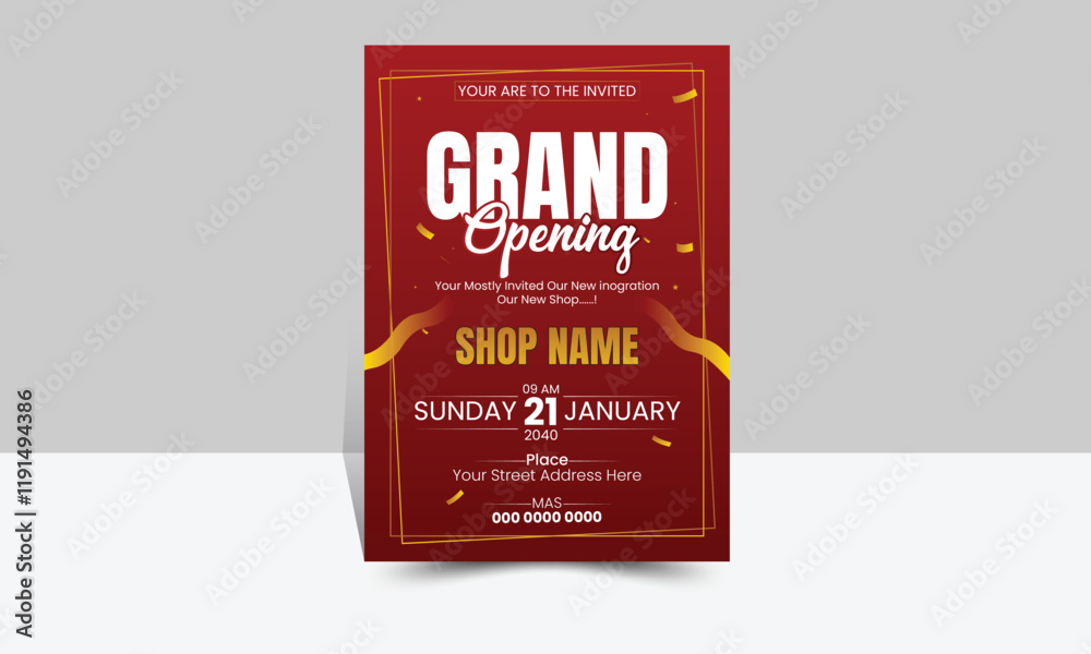 Modern grand opening invitation design with bold fonts, sleek layout, and dynamic elements, ideal for announcing new beginnings. Available in multiple formats for easy customization. Modern grand opening invitation design with bold fonts, sleek layout, and dynamic elements, ideal for announcing new beginnings. Available in multiple formats for easy customization.
