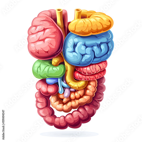 Colorful Educational Illustration of the Human Digestive System and Organs for Kids