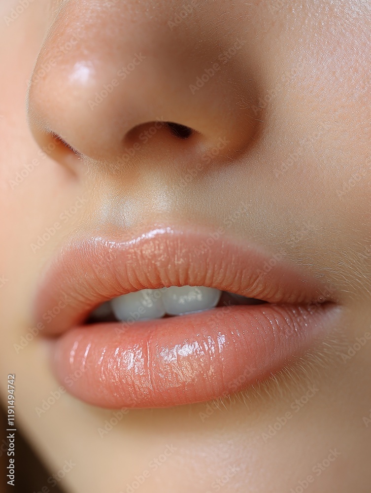 Obraz premium Natural Radiant Lips Close-Up with Smooth Skin 8